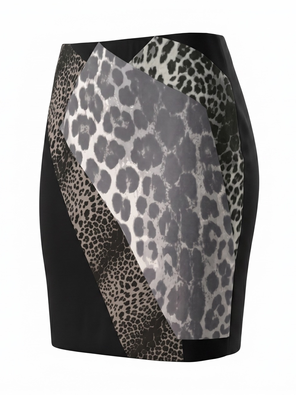 Per Se Silk Black and Gray Leopard Print Panel Skirt Size 8